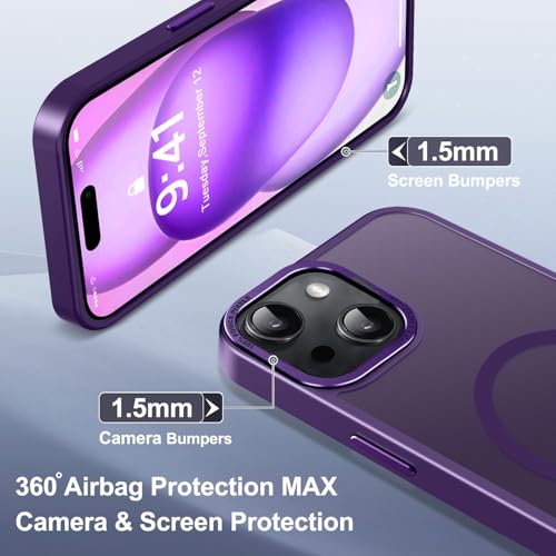 Newfuture Magnetic for iPhone 15 Case [Compatible with Magsafe] [Military Grade Drop Protection] Translucent Matte Anti-Fingerprint Shockproof Phone Case for iPhone 15 6.1 inch, Deep Purple by Newfuture - Image 4