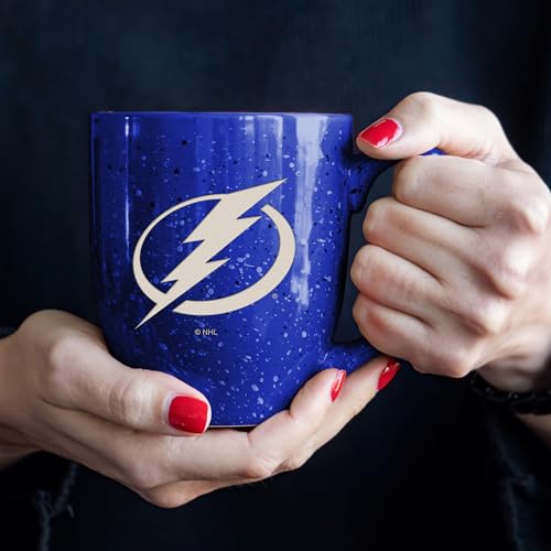 Image of Rico Industries NHL Hockey Tampa Bay Lightning Royal Personalized 16 oz Team Color Laser Engraved Speckled Ceramic Coffee Mug