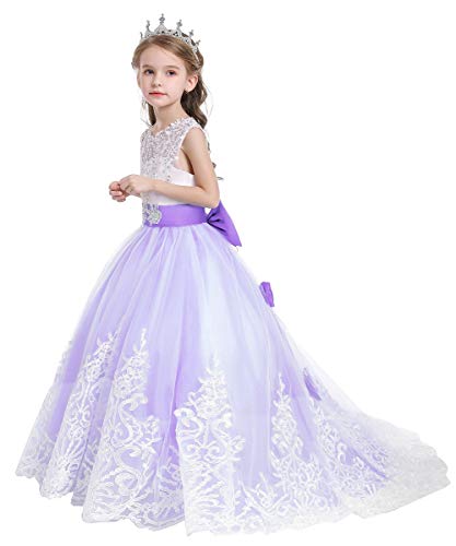 REXREII Flower Girls Lace Applique Wedding Tulle Dress Sleeveless First Communion Birthday Christmas Party Dance Ball Gown2