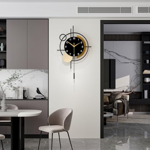 Wall Clock for Living Room Decor Decorative Wall Clock with Pendulum Silent Quartz Battery Operated Black Metal Large Clock for Dining Room,Kitchen,Home,Bathroom,Bedroom,13.8x21.3 in - Image 4