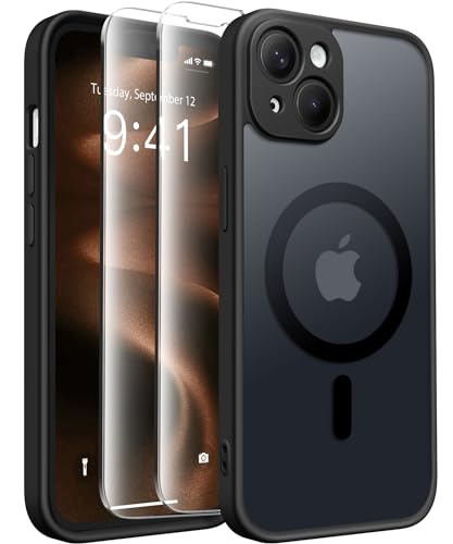 CAPRARO Magnetic for iPhone 14 Case, [Compatible with MagSafe] [Full Camera Protection] Shockproof Protective Slim Translucent Matte Phone Case for iPhone 14 6.1'', Black