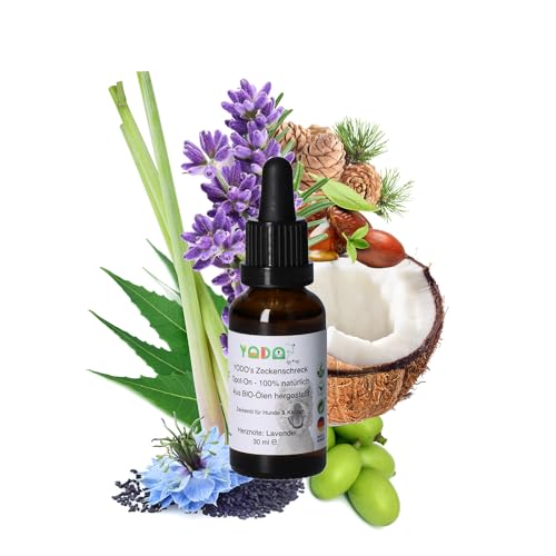 YODO’s Zeckenschreck, 100% natürlicher Zeckenschutz, Zeckenöl für Hunde zur Zeckenabwehr aus 7 hochwertigen BIO-Ölen hergestellt, 30ml Pipettenflasche