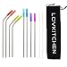 LOVKITCHEN Set of 8 Reusable Stainless Steel Straws with 1 Pouch,2 Cleaning Brushes,8 Silicone Tips, Eco Friendly Extra Long Metal Straws Drinking for 20 & 30oz Tumblers