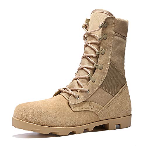 YUKTOPA Botas de combate del desierto para hombre, botas militares tácticas, antideslizantes, resistentes al agua, para senderismo, caza, con cordones., beige, 41 1/3 EU