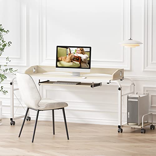 Sdhyl 47‘’ Overbed Table With Wheels, Adjustable Over Bed Bedside Table, Mobile Computer Desk With Monitor Stand And Keyboard Tray, Height Adjustable Workstation Laptop Cart Computer Table (Maple) #TOP1