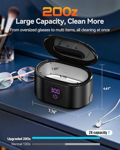 Image of BYASKZIV Ultrasonic Jewelry Cleaner, 48KHz Ultrasonic Cleaner Machine with 20oz 304 Stainless Steel Tank, Dual Modes & LED Display - for Jewelry, Eyeglasses, Watches, Dentures, Retainers & More-Black