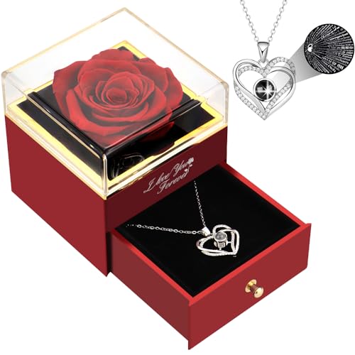 Vanleonet Preserved Red Real Rose with Heart I Love You Necklace, Birthday Gifts for Mom Her Mom Wife Girlfriend Grandma on Mothers Day Christmas Anniversary Romantic Gifts for Women