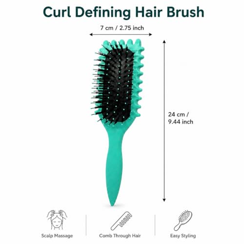 Image of Curl Defining Hair Brush for Curly, Wavy & Frizzy Hair, Flexible Nylon Bristles, Air Cushion Base, Wet & Dry Styling Brush for Women & Men, Mint Green