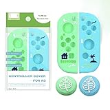 Ergonomic Design for Comfort Animal Crossing Nintendo Switch Joy-Con Silicone Covers and Nook Leaf Thumb Grips/Caps/Covers - Pale Blue and Green Soft Rubber Skin Cases for Joy-Con Controllers