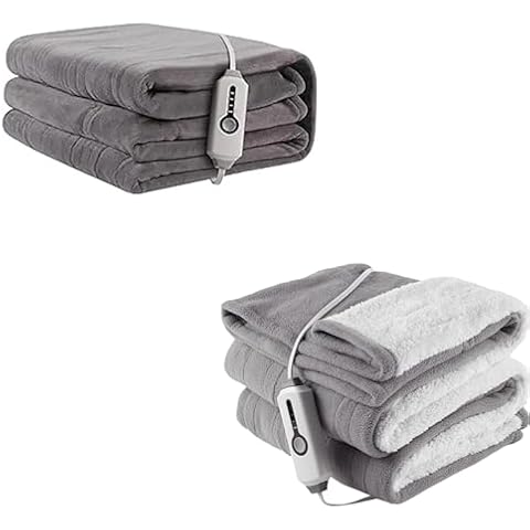 ReyyNio Electric Blanket 62"x84" Twin Size & Throw Size Machine Washable with 4 Heating Levels and 10 & 4 Hours Auto-Off Grey & Grey Cover