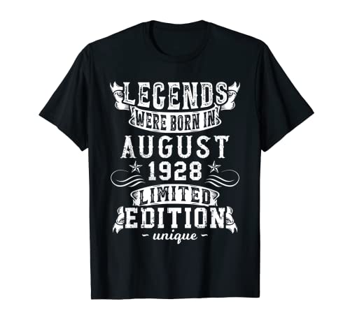 Cumpleaños Agosto 1928 Edición Limitada Regalo Legend Camiseta