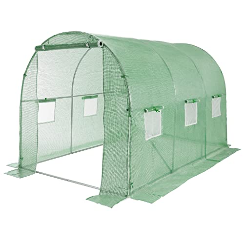 Preisvergleich Produktbild ECD Germany Gewächshaus Foliengewächshaus Winterfest 300x200x200 cm 6m² Grün Metallrahmen Reißverschluss Tür 6 Fenstern Bogendachgewächshaus Treibhaus Frühbeet Pflanzenhaus Tomatenhaus Folientunnel