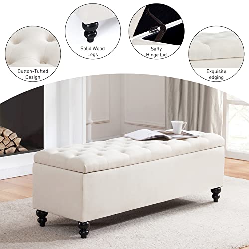 Huimo Button-Tufted Ottoman With Storage In Upholstered Fabrics, Large Storage Bench For Bedroom, Living Room, Entryway, Storage Ottoman Bench With Safety Hinge Hold Up To 300Lbs (Ivory) #TOP5