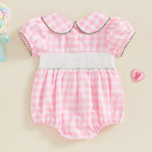 MERSARIPHY Newborn Baby Girl Golf Outfit Bubble Smocked Bubble Romper Short Sleeve Plaid Bodysuit Jumpsuit Summer Clothes4