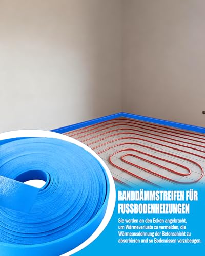 Randdämmstreifen Selbstklebend für Ausgleichsmasse: 50 mm x 5 mm x 20 m Randdämmstreifen für Ausgleichsmasse Randstreifen für Fußbodenheizung und Wänden Blau