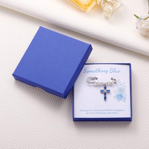 Image of MIXJOY Something Blue Gift for Bride, Wedding Day Bridal Blue Pearl Angel Wings Bouquet Garter Charm for Bride to Be