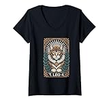 Mujer Pose regia del gato Leo, zodiaco, sol, melena real Camiseta Cuello V
