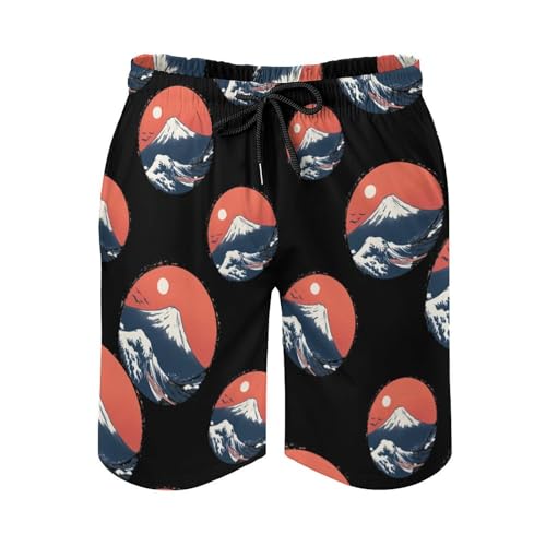 Fuji-Moutain Wave Men's Board Shorts with Mesh Liner Quick Dry Swim Trunks Hawaii Beach Short Pants4