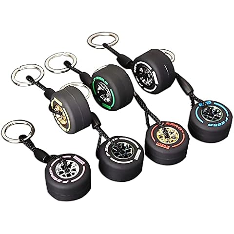 QNQA F1 Racing Tire Keychain, Mini Cute Tire Keyring, With Hub Wheel Tyre Auto Key Chain,Car Gift Keyfob for Men Women,Soft Rubber 3.75CM*L12.2CM Cover