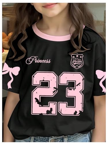SHENHE Girl's Summer Cute Graphic Tee Number Bow Print Crew Neck Short Sleeve Tshirt Top3