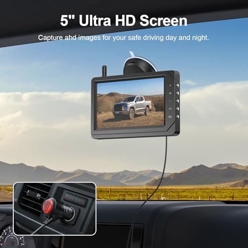 Image of Fookoo HD 1080P 5-inch Wireless Backup Camera, 5 inch Split Screen Monitor Rear View Licence Plate Camera, DIY Guide Lines Wide Angle IP69 Waterproof Easy to Install for Car Pickup Van SUV - DW5CT