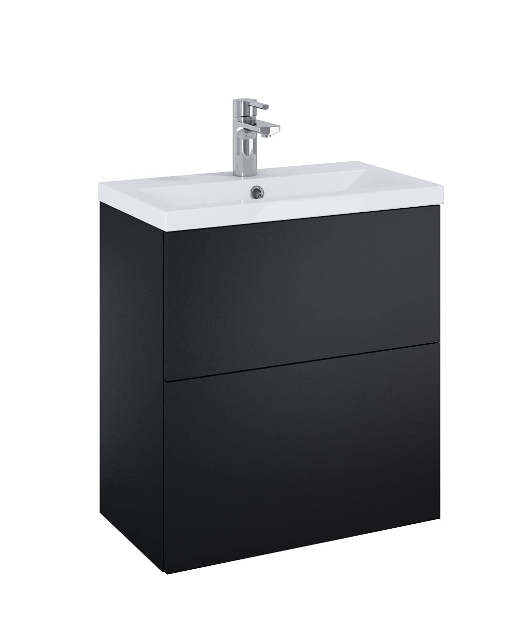 Set arredo bagno OKAY 60cm Laccato NERO OPACO Lavabo in ceramica con chiusura rallentata Lavabo con pensile Mobile bagno con lavabo Mobile sottolavabo Moderno Elegante Cassetti