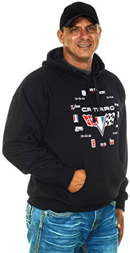JH DESIGN Men's Chevy Camaro Pullover Hoodie Black Sweatshirt Flag Logo Sm-3x2