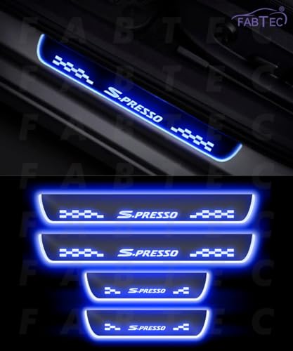 Image of Fabtec Car Door Foot Step Sill Plate with Mirror Finish LED Sill Plate Compatible with S Presso Set of 4pc, Blue (6 Month Warranty)