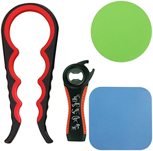 Tunyet Jar Openers for Seniors Bottle Opener set 4pcs.4 &5 in 1 Multi Function Non-Slip Jar Opener Lid Opener Tools and 2Pcs Rubber Jar Opener Gripper Pad (rubber 4pcs)