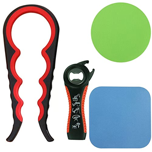 Tunyet Jar Openers For Seniors Bottle Opener Set 4Pcs.4 &5 In 1 Multi Function Non-Slip Jar Opener Lid Opener Tools And 2Pcs Rubber Jar Opener Gripper Pad (Rubber 4Pcs) #TOP25