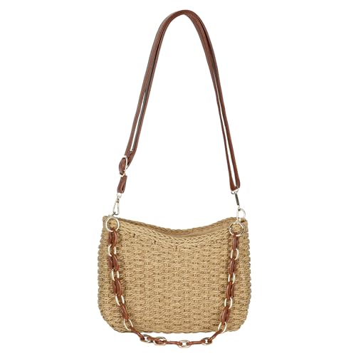 Womens Straw Woven Shoulder Bag Summer Beach Travel Crossbody Handbag Satchel Purse Tote for Shopping Camping