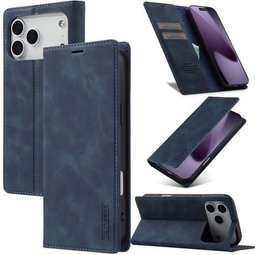 Étui iPhone 13 bleu portefeuille en cuir clapet magnétique housse de protection
