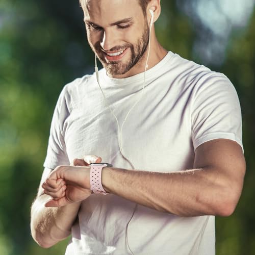 Image of Silicone Braided Weave Bands Compatible with Apple Watch 38mm 40mm 41mm 42mm 44mm 46mm 45mm 49mm, Replacement Sport Breathable Strap for iWatch Series 11 /10 /9 /8 /7 /6 /5 /4 /3 /2 /1 Ultra SE, Light Pink