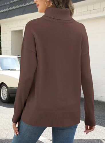 Image of ANFTFH Womens Turtleneck Sweater 2025 Ribbed Knit Top Pullover Sweaters