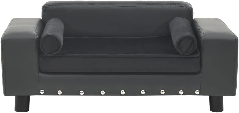 Dog Sofa Bed, Pet Bed for Dogs and Cats, Pet Sofa Plush and Faux Leather,Style F / 31.9" x 16.9" x 12.2" Dark Grey