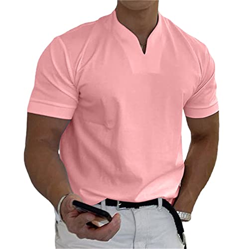 HOUXIANDOU Gentlemans Business T-Shirt de Fitness à Manches Courtes,2022 Hommes Business T-Shirt de Fitness,t-Shirt de Fitness à Manches Courtes pour Hommes t-Shirt à col en v (Rose,3XL) Cover