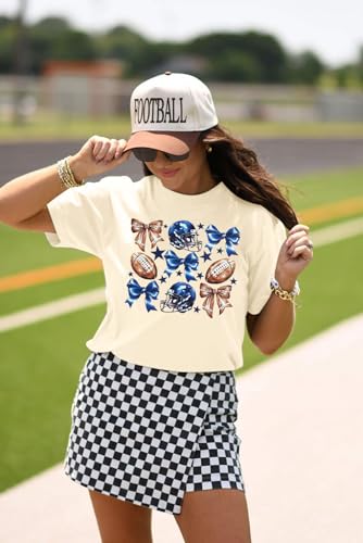 FASHGL Game Day T-Shirt Women Football Mom Shirts Oversize Funny Coquette Bow Tee Casual Sunday Funday Tops3