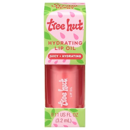 Tree Hut Strawberry Hydrating Lip Oil, Sheer Pink Glossy Lip Oil, Non-Sticky Moisturizing Formula for Smooth, Kissable Lips, 0.16 fl oz