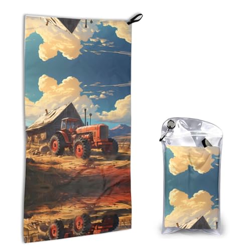 LPLSNWS Toalla de playa de secado rápido con estampado de tractor rojo de granja, 16 x 31.5 pulgadas, para camping, viajes y como manta de baño.