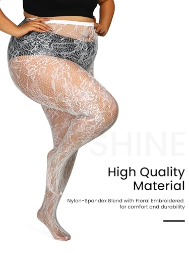 Image of Floral Lace Plus Size Tights High Waist Velvet Pantyhose Sunflower Fishnet Stockings Leggings