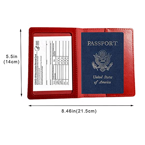 Passport Cover and Vaccine Card Holder Combo, PU Leather Passport Holder with Vaccine Card Slot (Red) - Image 3