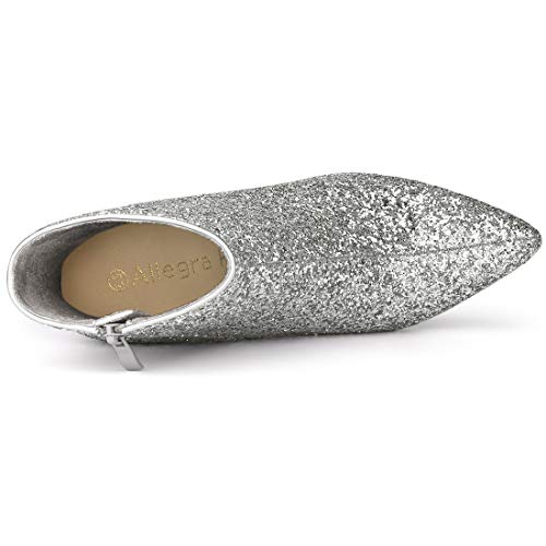 Allegra K Women's Clear Block Heel Glitter Silver Ankle Boots 8 M Us #TOP4