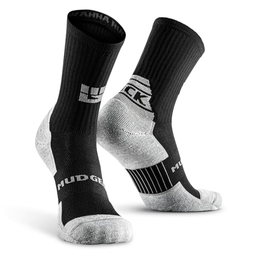 Best Socks for Rucking: Top Picks for Comfort and Durability 15 MudGear Ruck Crew Socks, Merino Wool Tactical Boot Socks for Military, Rucking, Hiking, and Outdoor Adventures, Compression Comfort, Anti-Blister, Sweat-Resistant, USA-Made, Black/Gray, Large