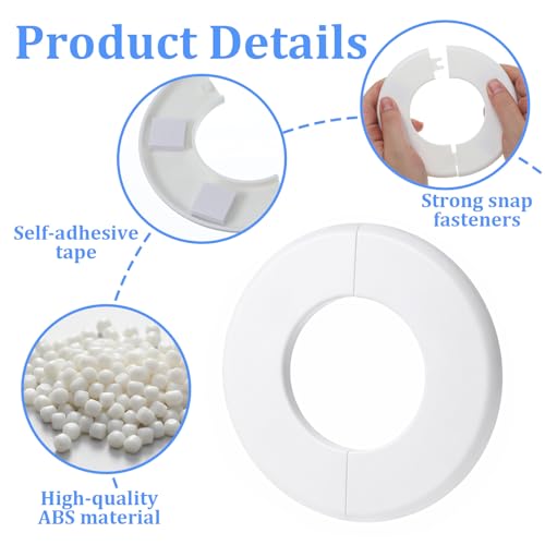 2PCS Round Wall Split Flange, ABS Self-Adhesive Escutcheon Plate Cover, Plumbing Flange Cover for 2.5\"/64mm Diameter Pipe, Wall Hole Decoration Covers for Faucet, Bathroom, Kitchen, Toilet (White)