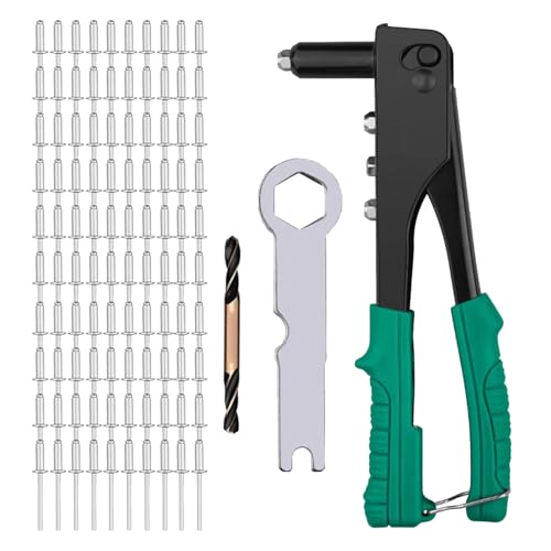 Eowppue Pistola Remachadora Recubierta de Goma de Una Mano – Un Set Completo para un Funcionamiento Cómodo y Eficiente, Adecuado para Construcción y Reparación