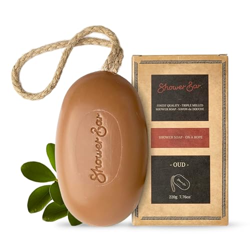 Oud Scented Soap on a Rope - 220g Natural Solid Body Wash Bar for Travel & Home - Long Lasting, Vegan, Plastic-Free, Eco-Friendly & Moisturizing