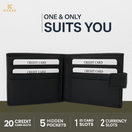 KANAK Spacious wallet Genuine Leather Men’s Wallet with Lock – Spacious RFID Blocking Bifold Wallet with Coin Pocket, Card Slots & Secure Snap Closure – Travel & Everyday Use (BLACK)3