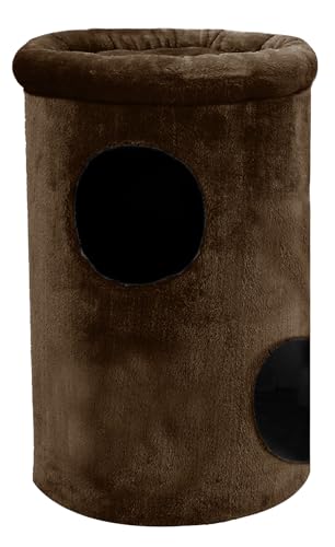 Image of Cat House with Plush Cushion, 2 Levels (Brown - FURR-12)
