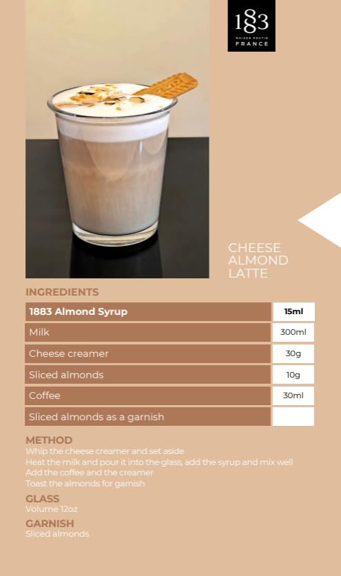 Image of 1883 Almond Syrup for Drinks, Made in France, 1 Liter Plastic Bottle