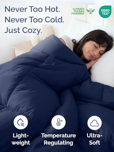 Image of Cal King Size, Navy Blue Alternative Down Comforter - Warm, Lightweight and Breathable Hotel Quality Bedding Set for Men, Women, Kids and Teens - All Season Cooling Microfiber Duvet Insert Comforter